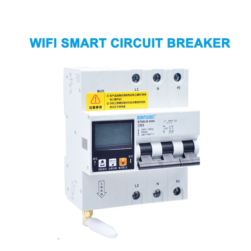 WiFi 4G Tuya ST65LE-63H Series Multi funksional RCBO ağıllı dövrə açarı